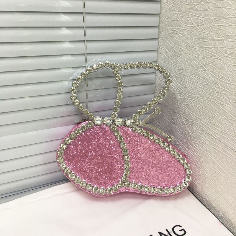 Borsa a mano con pochette da sera lucida con strass e farfalla da donna, 2023_voghion.com