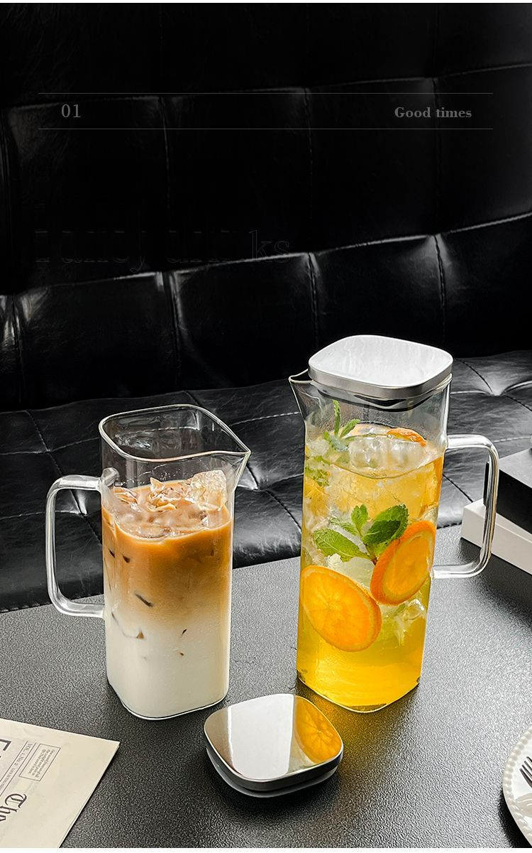 Square Cold Water Pitcher Handle, High Temperature Resistant, Large Capacity, Suitable For Juice, Milk Tea, With Lid_voghion.com
