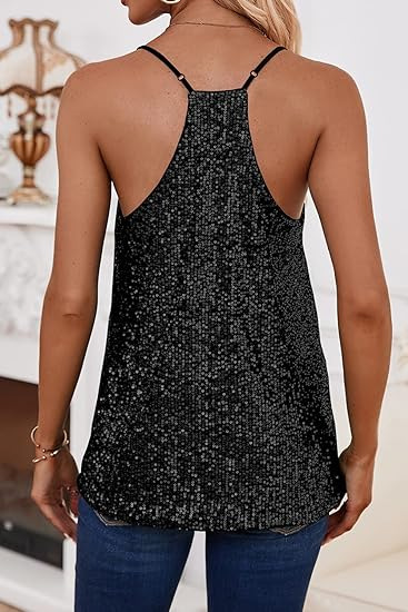 camicia a V profonda con paillettes casual a maniche corte con scollo a V e maniche corte_voghion.com