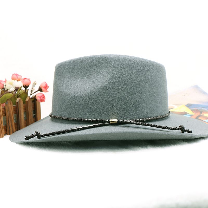 Cappello da cowboy in lana con fiocco jazz per cappello autunnale e invernale da uomo_voghion.com