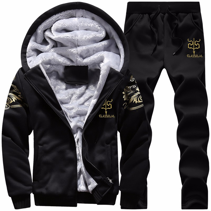 Herrträningsoverall i 2 delar, höst/vinter, casual, jogging, sport/gym, sweatsuit, långärmad, huvtröja och bomullsbyxor_voghion.com