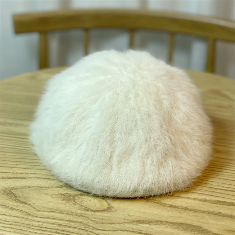 Hat Women's Winter Plush New Versatile Rabbit Hair Retro Beret Hat Women's Trendy Painter Hat_voghion.com
