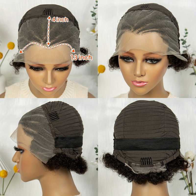 Marca MAKI, cabello humano 13*4, peluca de encaje, trenzas de cabello humano tejidas a mano + cabello afro esponjoso, 100% de cabello humano, diseño de moda_voghion.com