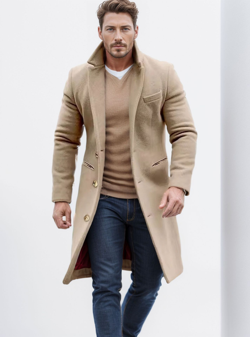 Men's Clothing woolen coat men's cross border medium length woolen coat slim fit suit collar windbreaker_voghion.com