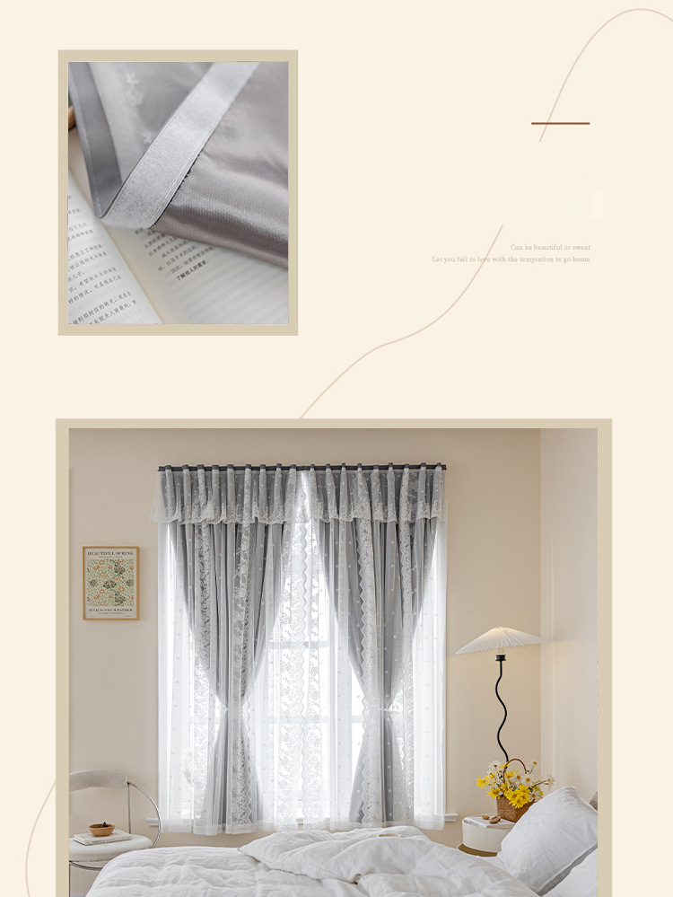 Home Furniture Cremefarbener Vorhang mit Klettverschluss, stanzfreie Installation, Schlafzimmer, Balkon, hohe Lichtabschirmung, selbstklebende Vorhänge_voghion.com
