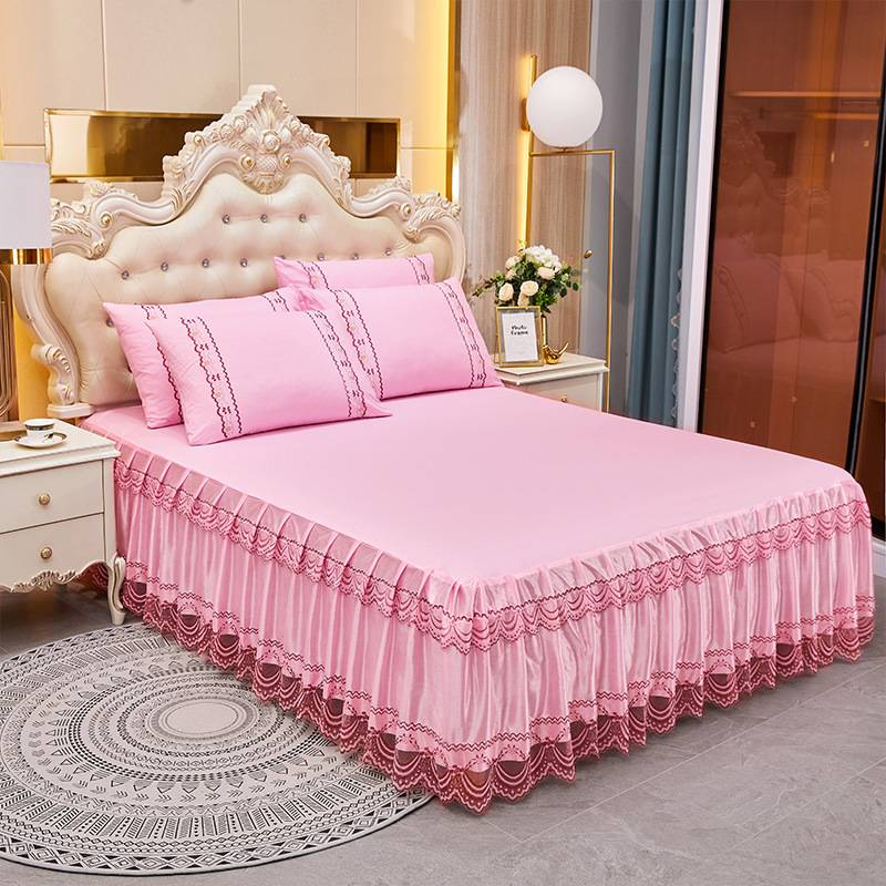 Gonna da letto minimalista in stile principessa - Elegante bordo in pizzo con orlo a balza a doppio strato_voghion.com