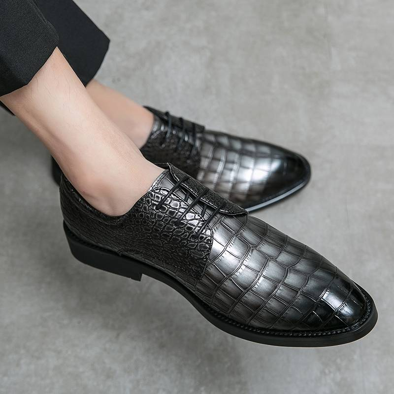 Men's Fashion Men's Shoes New Black Business Derby Shoes Lace-up Genuine Leather British Brown Banquet Dress Wedding Leather Shoes_voghion.com