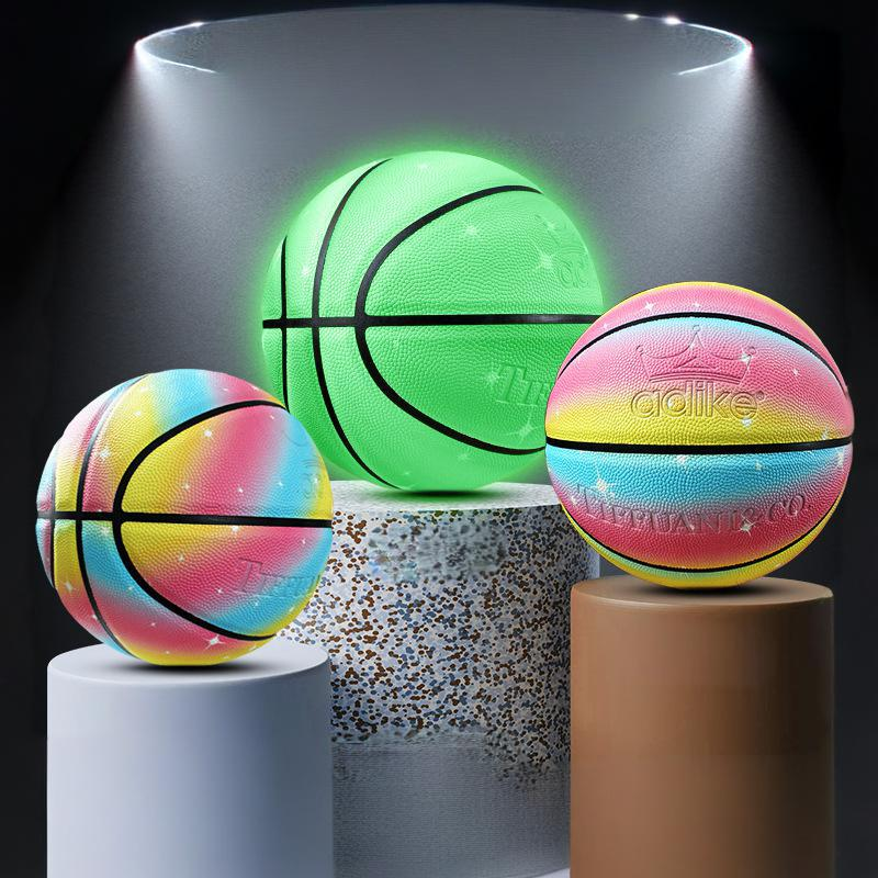 Im Dunkeln leuchtender Basketball, Größe 5 und 7 – Regenbogen-PU-Basketball für Kinder/Jugendliche, langlebiger Trainingsball für drinnen und draußen_voghion.com