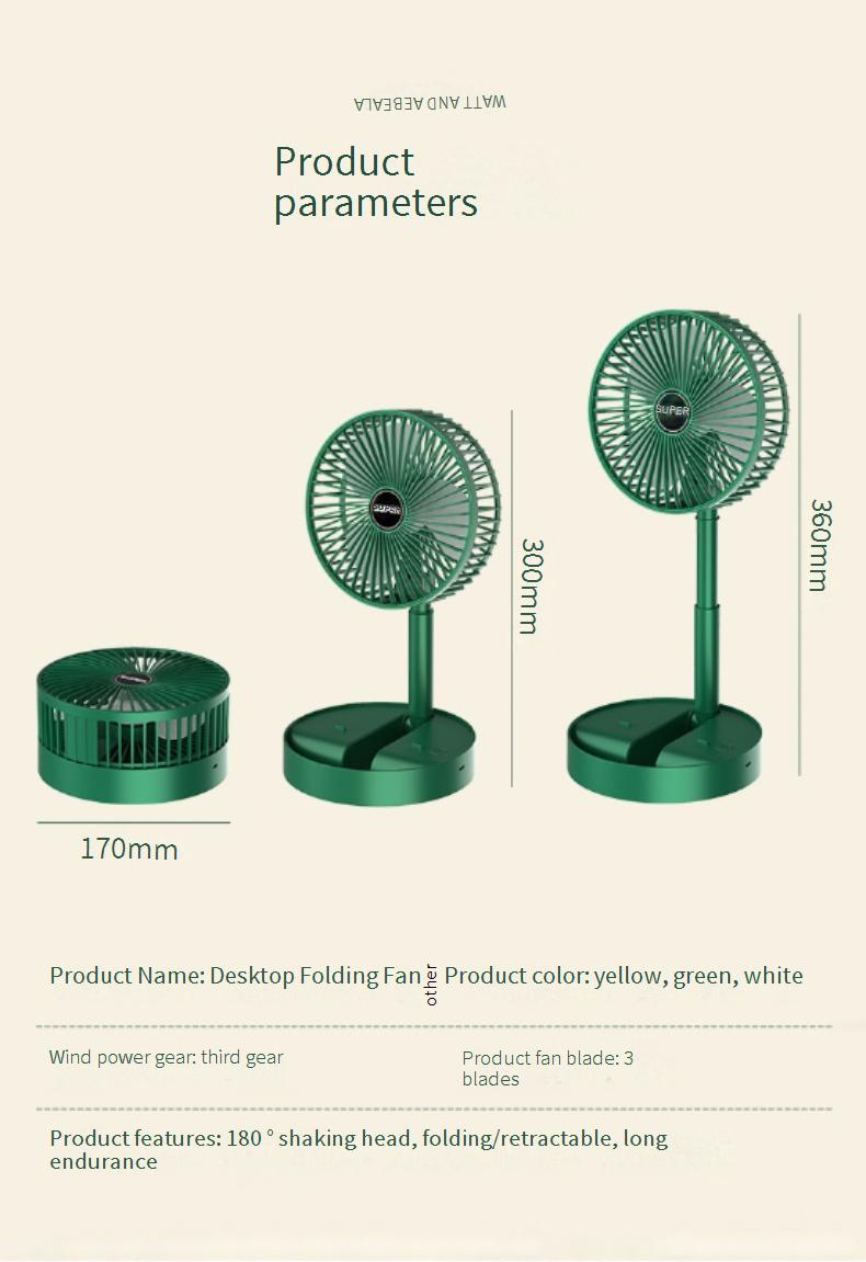 Ventilatore pieghevole a 100 velocità, ricaricabile tramite USB e montabile a parete (ventilatore portatile da scrivania per ufficio/dormitorio, ultra silenzioso, con inclinazione regolabile)_voghion.com