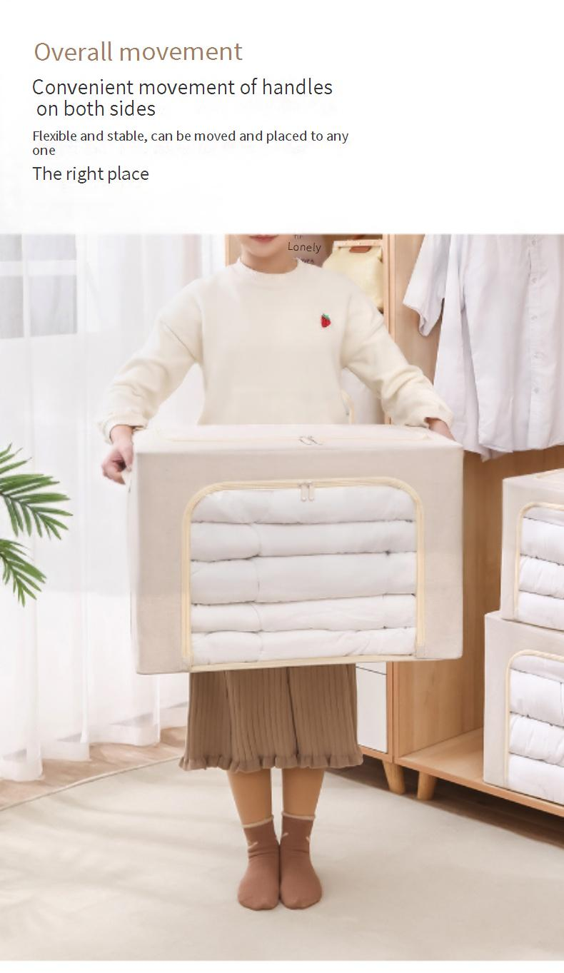 Große Aufbewahrungsbox für Kleidung, Stoffartefakt, faltbare Aufbewahrungsbox für den Haushalt, Aufbewahrungsbox mit Stahlrahmen_voghion.com