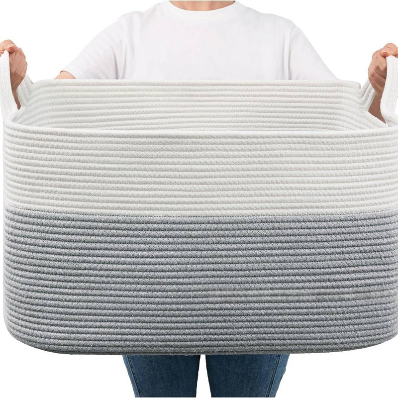 Cesta de almacenamiento de cuerda de algodón tejida a mano: organizador multiusos para ropa, juguetes y artículos del hogar._voghion.com