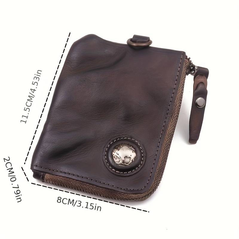 Wallet, Vintage Vegetable Tanned Leather, Distressed Wallet, Zipper Wallet, Key Holder, Card Holder_voghion.com
