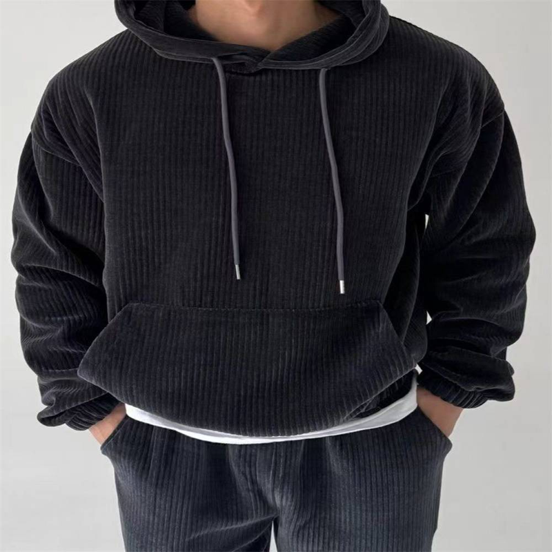Herbst 2025 Mode Hoodies Oberbekleidung männer Reine Farbe Langarm Casual Lose Sport Cord Verdicken Mit Kapuze Sweatshirts_voghion.com