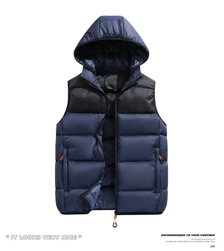 Chaleco acolchado con capucha para hombre, forro polar ligero y cálido, diseño de bloques de color, chaqueta informal de corte entallado para otoño e invierno._voghion.com