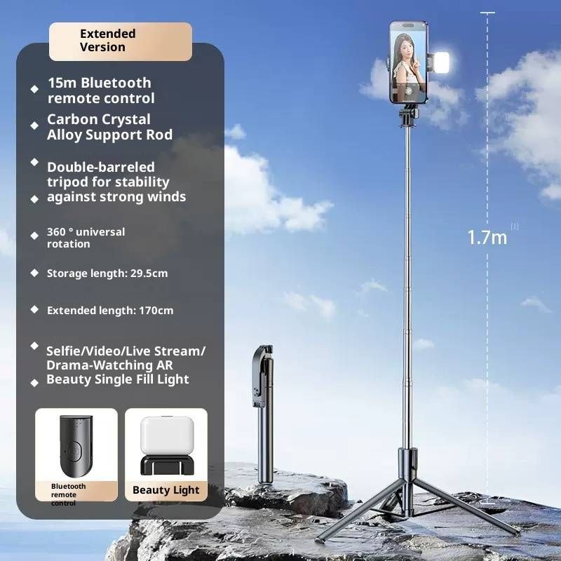 360° Rotating Selfie Stick With Bluetooth Remote & Anti-Shake - Extendable Tripod For Vlogging & Live Streaming_voghion.com