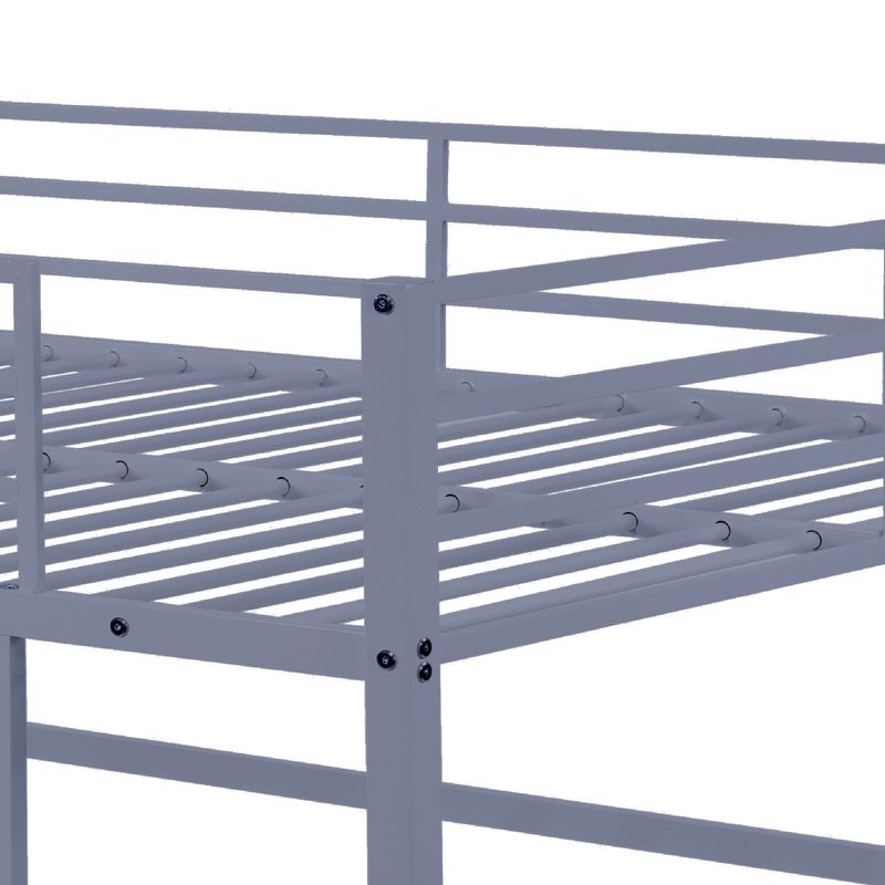 Metal Loft Bed Full Size, Loft Bed Frame With Safety Guard Rails & Flat Ladder, Twin Loft Bed For Kids Teens Adults, Gray_voghion.com