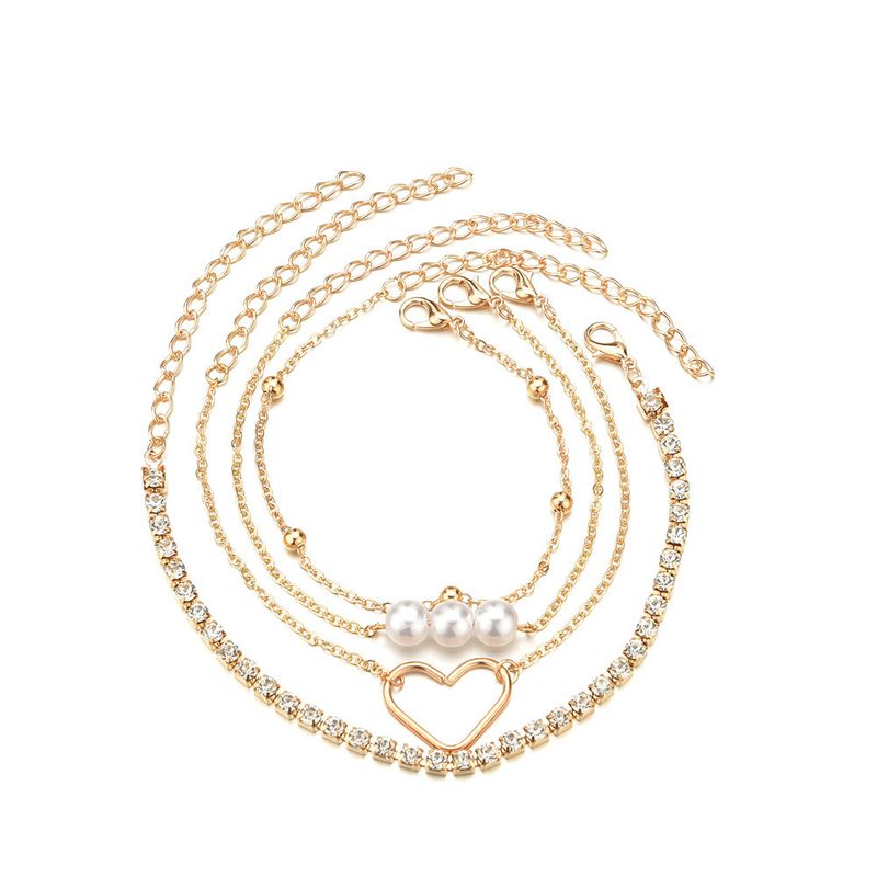 Bracciale alla moda con cuore di pesca in ferro, stile elegante, bracciale multistrato con perle e diamanti d'acqua_voghion.com