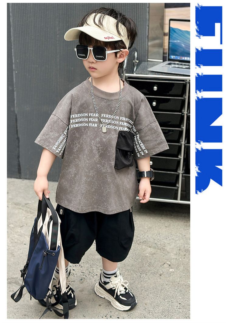 Boys' summer spider web tie dye three-dimensional bag Korean version handsome short message two-piece set, trendy_voghion.com