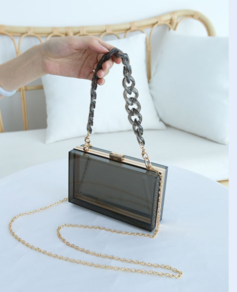 Nuova piccola borsa da banchetto in acrilico color gelatina quadrata coreana, borsa a tracolla con tracolla singola a doppia catena_voghion.com