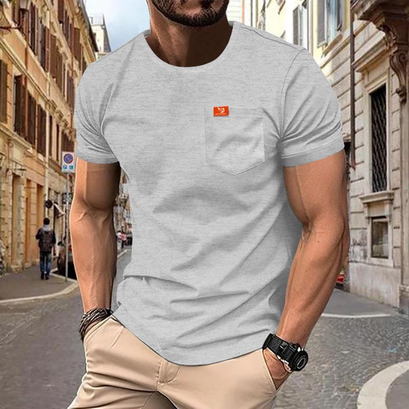 Amerika Neues Täglich Vielseitiges Trendy Schweres Freizeit Herren Große Größe Rundhals Kurzarm T-Shirt Einfache Schlanke Reine Farbe_voghion.com