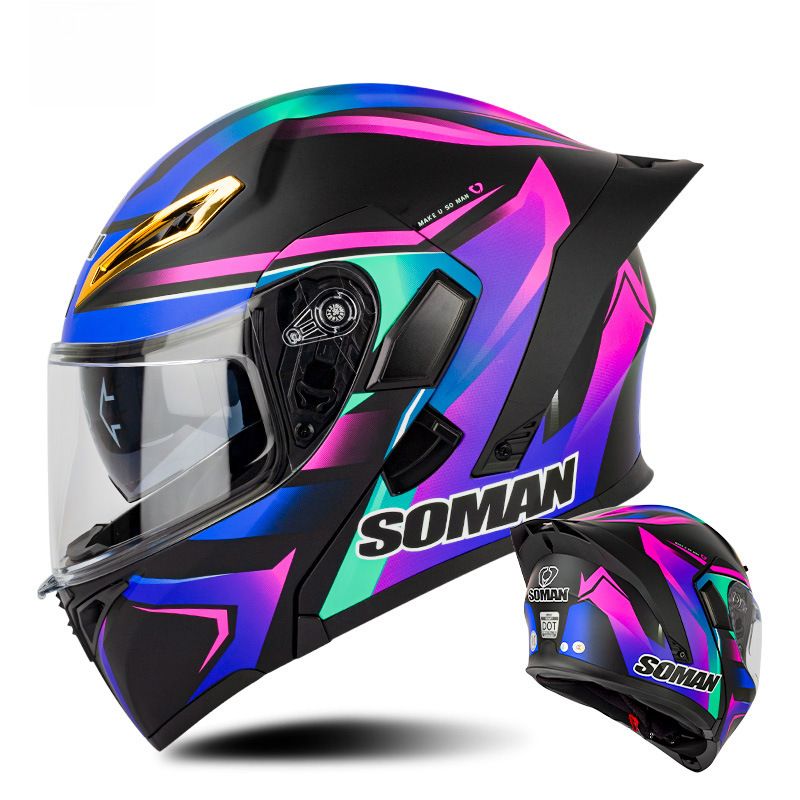 New upgraded SOMAN motorcycle helmet men's and women's double lens exposed helmet four seasons riding full helmet SOMAN955-S_voghion.com
