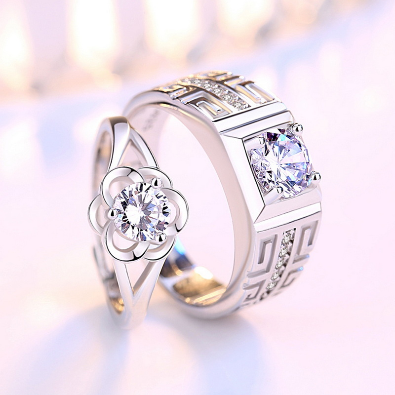 AAA Zirkon Paar gepaart für Frauen Männer Blumenkrone Vorschlag Versprechen verstellbare Ringe Hochzeitstag Schmuck_voghion.com