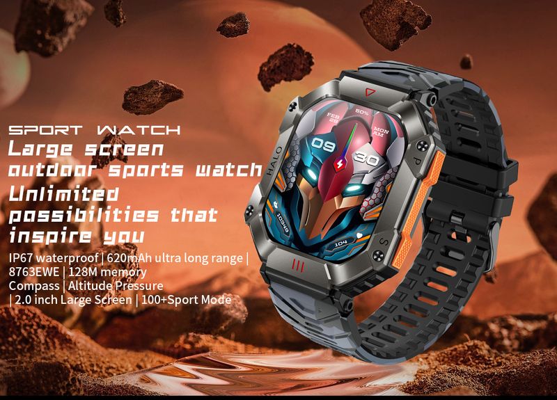 Smart Watch Voller Touchscreen Sportmodus Neue Smart Watch Bluetooth-Anruf Dreifach gesicherter Außenkompass Echtzeit-Drucknadel KR80 Smart Watch_voghion.com