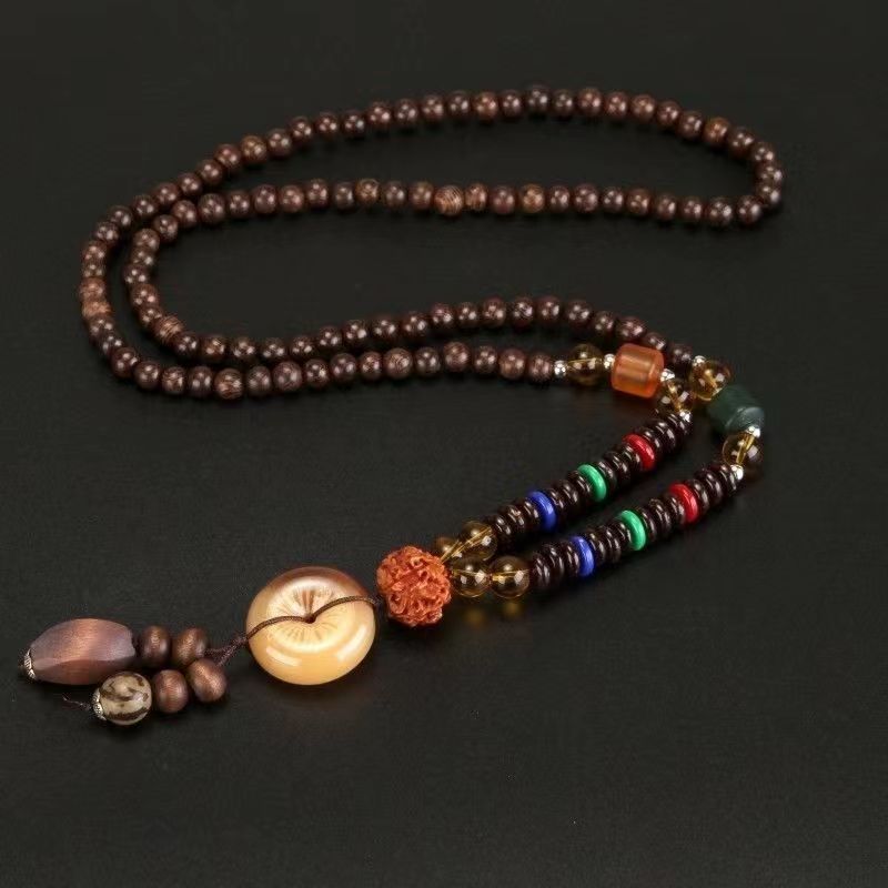 Collana di gioielli tibetani versatile da uomo e da donna in stile etnico retrò, lunga catena per maglioni, nuovi accessori in legno da viaggio_voghion.com