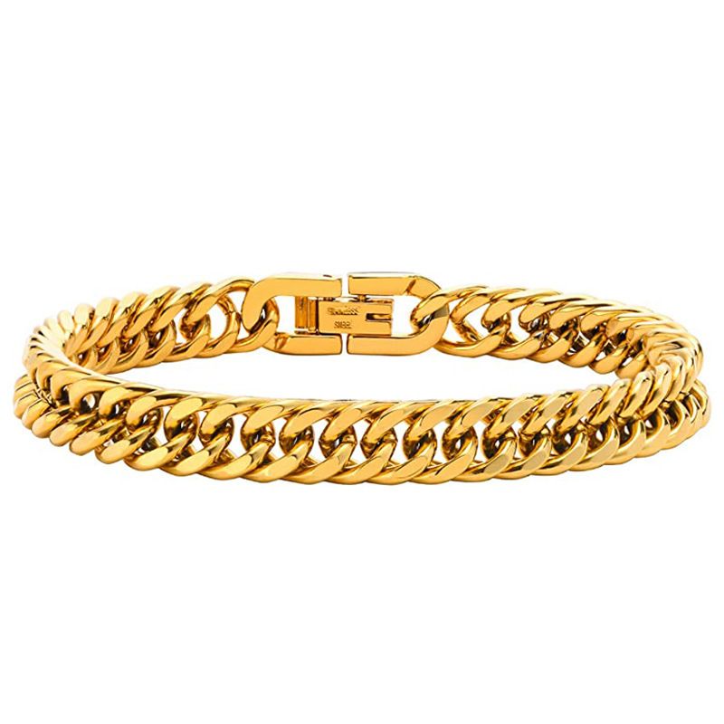 Hot Selling Stainless Encrypted Four-Sided Polished Double Weave Hip-Hop Titanium Steel Versatile Simple Cuban Bracelet_voghion.com