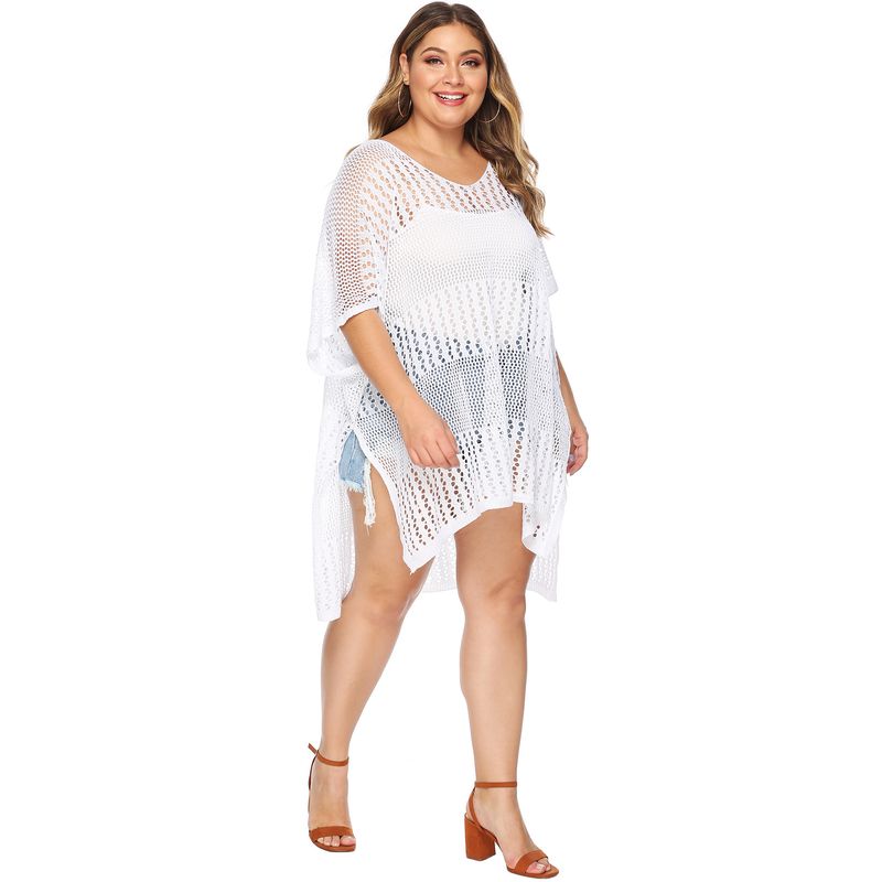 Oversized sexy dames strand bikini cover-up met uitgesneden, geweven, effen en onregelmatige split, F986_voghion.com
