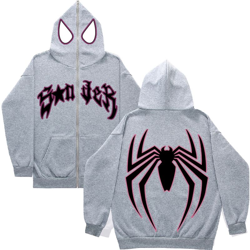 Y2K Zipper Hoodie Harajuku Gothic Kleidung Spinnennetz Herren Damen Streetwear Sweatshirt Mode_voghion.com