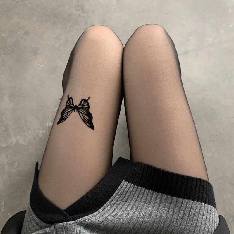 2024 neue Bogen Strümpfe Sexy Schwarz Seide Reine Wunsch Strumpfhosen Nette Print JK Lolita_voghion.com