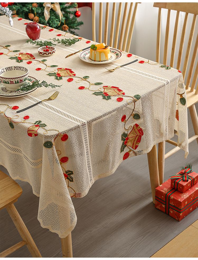 Christmas Tablecloth Red Lace Table Runner – Elegant Holiday Dining Decor, Polyester Table Cover For Christmas Dinner, Coffee Table_voghion.com