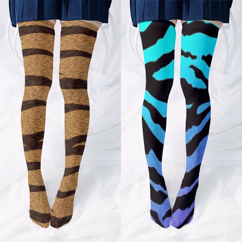 Modische dünne Strümpfe mit Leopardenmuster für Damen im Frühling und Herbst, Lolita, sexy Overknee-Socken aus Samt_voghion.com