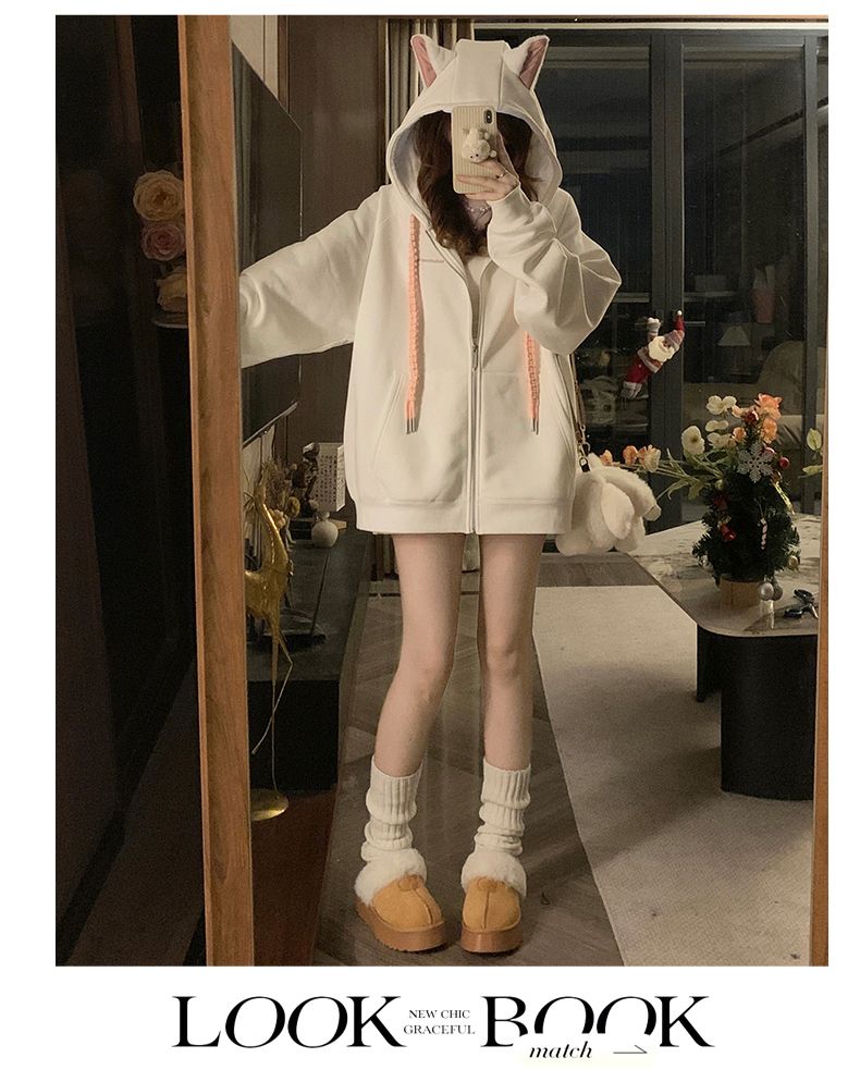 Giacca con cappuccio da donna in stile autunno/inverno, stile Doberman Inu, cardigan in velluto americano alla moda_voghion.com