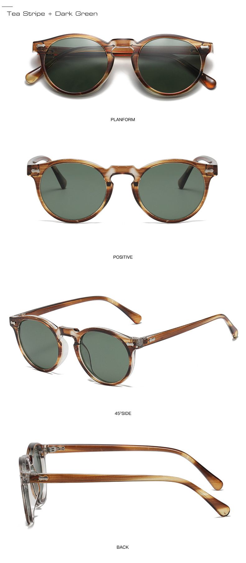 Moda SO&EI Retro Rotondi Occhiali da sole polarizzati Donna Moda Rivetti Decorazione Tonalità UV400 Uomo Punk Occhiali da sole Verde scuro_voghion.com