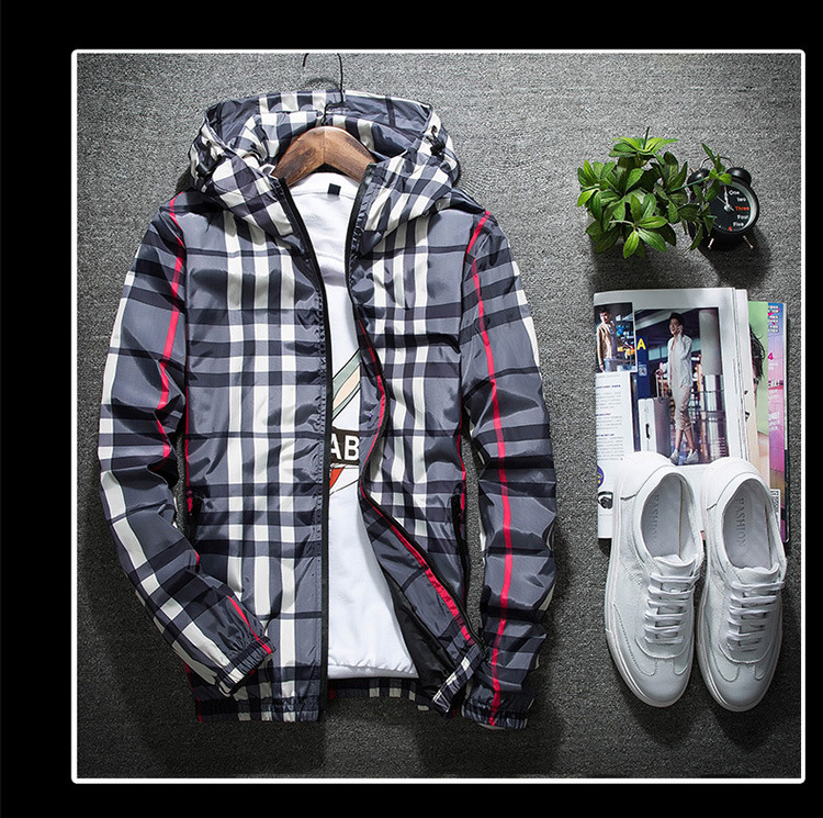 6681 og efterårsjakke koreansk version Trendy Slim Fit hættetrøje Alsidig forårs ternet frakke til mænd_voghion.com