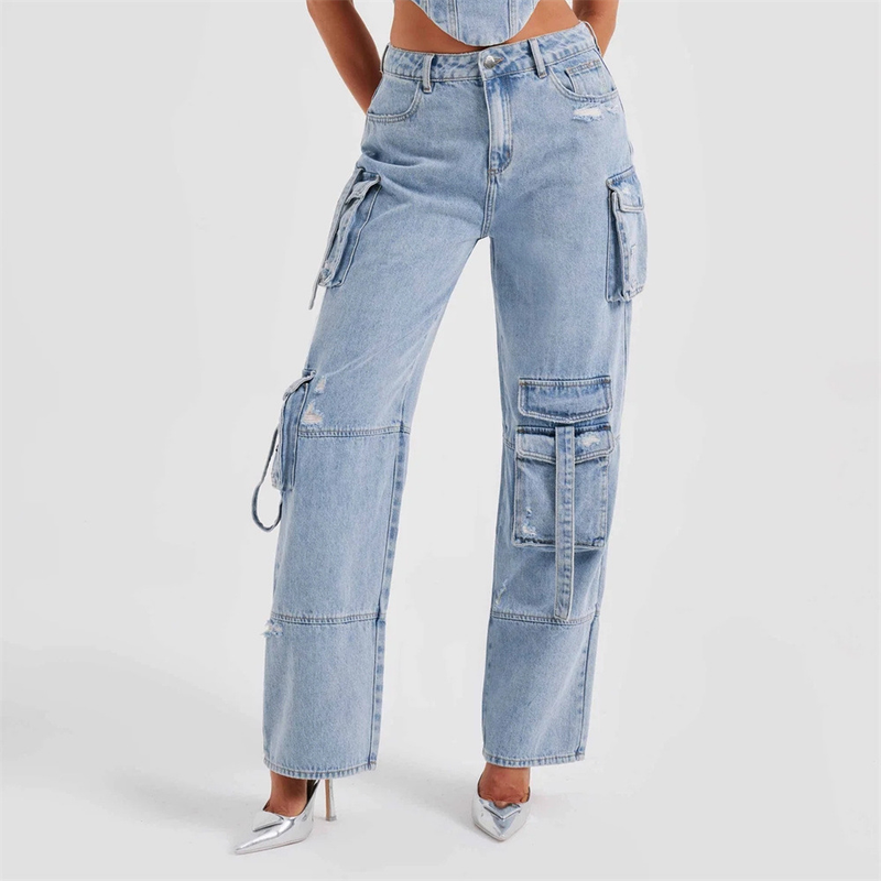 Hottie bukser til kvinder lige multi-lomme denim overalls til kvinder i stil alsidige løse afslappede bukser til kvinder_voghion.com