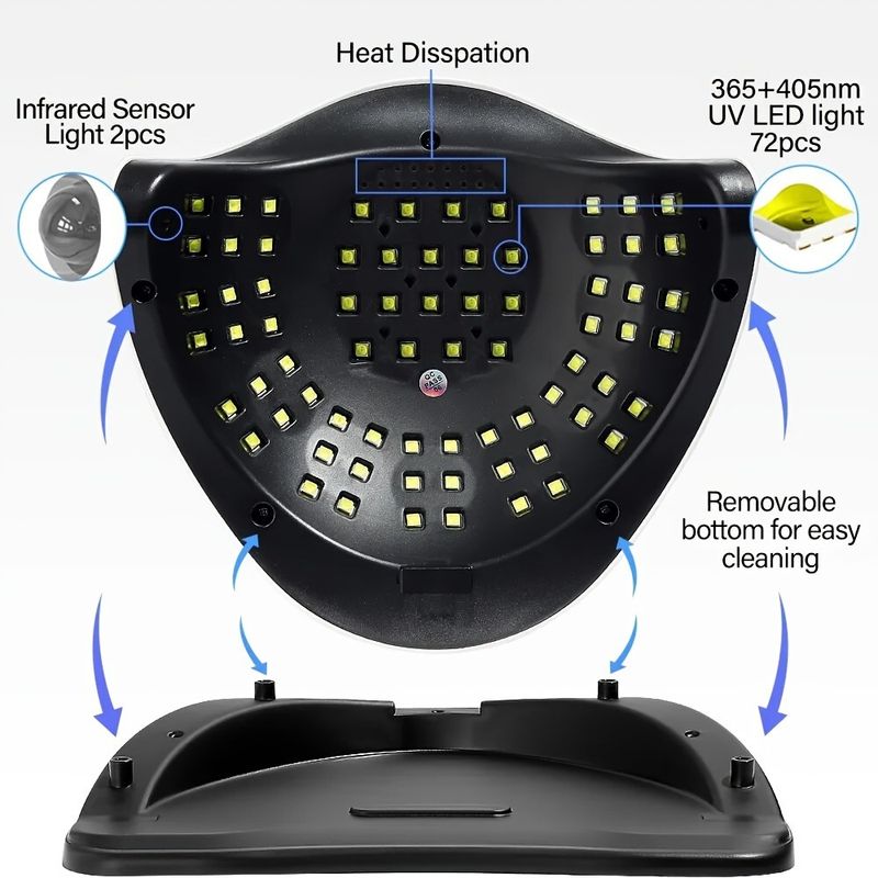 Lampada UV ad alta potenza da 320 W con 72 perle, per un'asciugatura rapida della colla per smalto, rilevamento intelligente del tempo_voghion.com