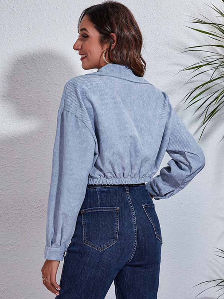 2023 Höstbeskuren Jacka Kappa Dam Overshirt Kort Manchesterjacka Dam Höst Button Up Jackor För Dam_voghion.com