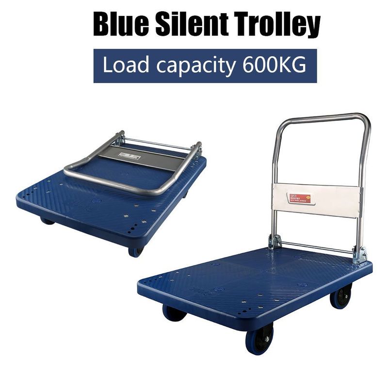 Ultra Quiet Plastic Flatbed Car, 330.69LB Load-bearing Capacity, 360 Degree Rubber Wheels, Manual Moving Platform Car For Heavy Objects, Suitable For Factories And Workshops, Dark Blue_voghion.com