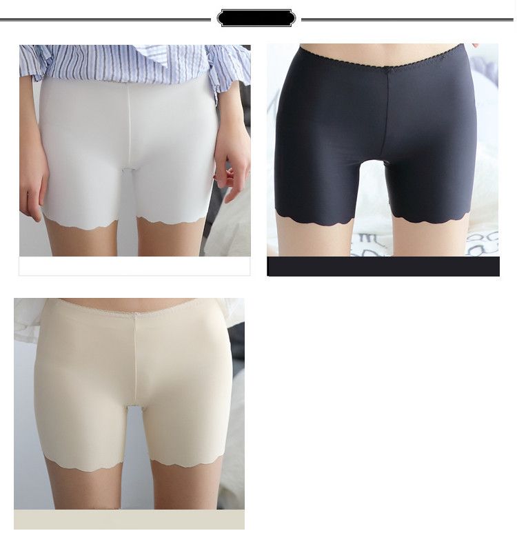 Abbigliamento da donna, pantaloncini di sicurezza estivi in seta ghiacciata senza cuciture, tassello ondulato antiscivolo, biancheria intima senza cuciture ad alta elasticità (bianco, nero, color carne) - M/L/XL_voghion.com