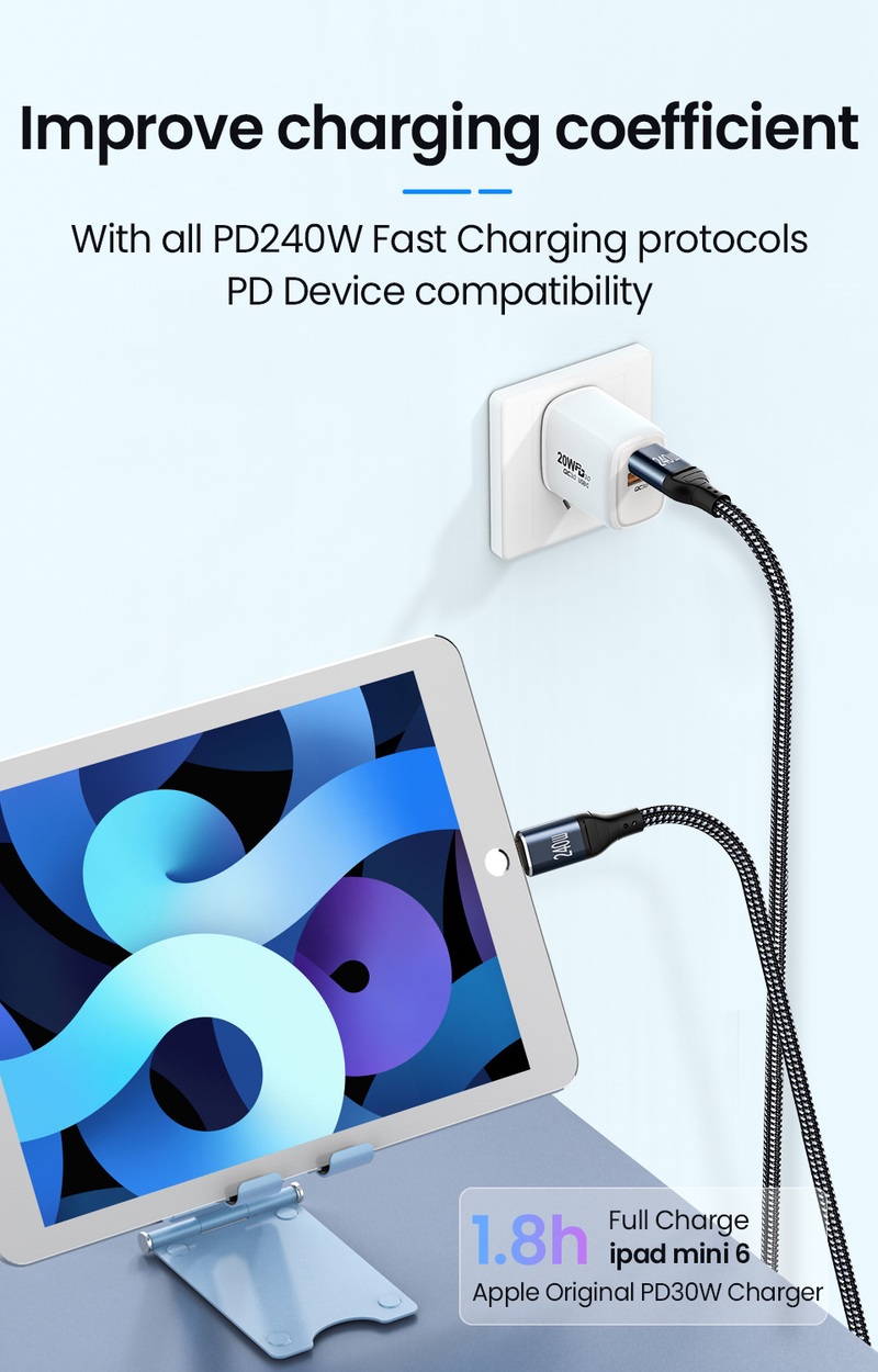 240W PD Type C naar Type C Kabel voor boek iPad Quick Charge Charger USB C naar USB C Kabel voor Samsung Xiaomi POCO_voghion.com