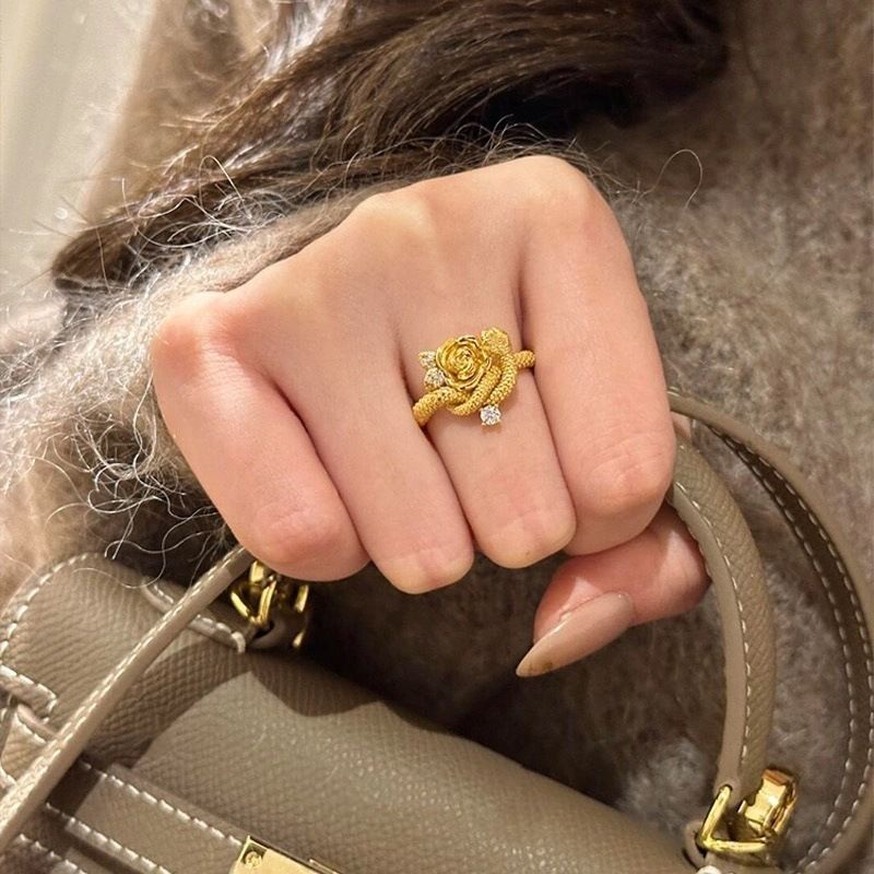 Destiny "golden Spirit Rose Ring, Personalized And High End Style, Versatile Snake Year Ring_voghion.com