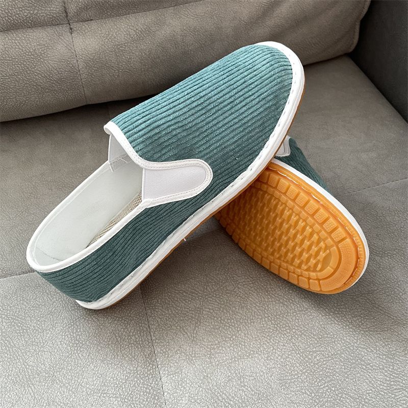 National Trendy Style Pure Color Elastic Mouth Corduroy Sweat-Absorbent Small Fabric Shoes_voghion.com
