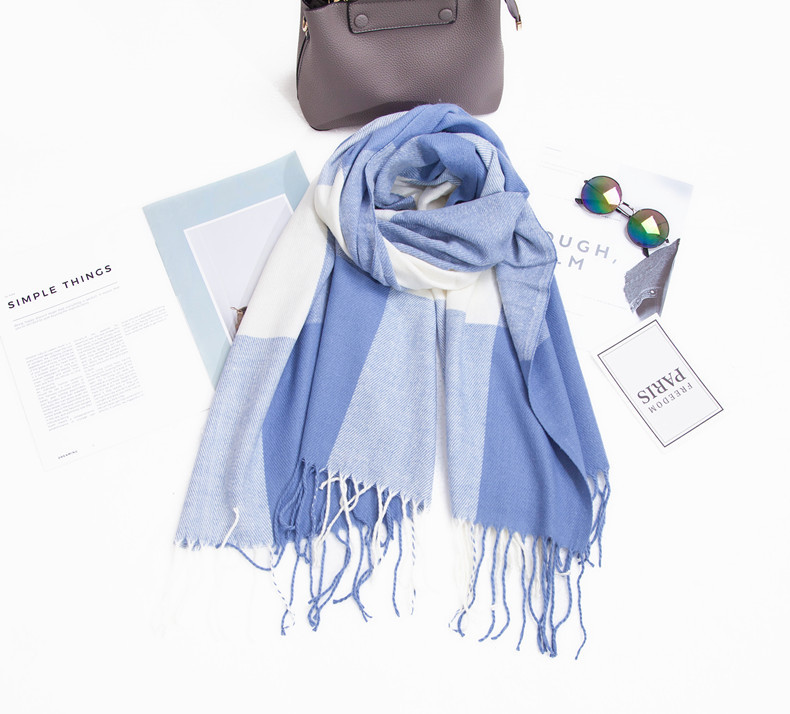 Unisex Doppelseitiger Schal mit großem Karomuster. Extra dicker Latzumhang für Damen._voghion.com