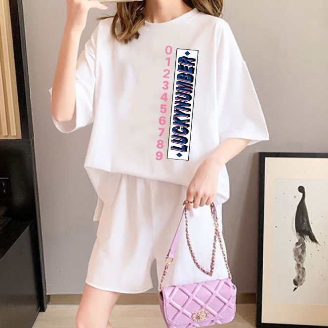 T-shirt femme manches courtes jambe large short taille haute ensemble deux pièces LOGO décontracté_voghion.com