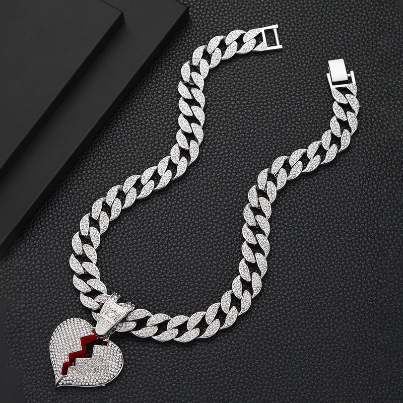 Collana con pendente a olio per pittura a cuore con trapano completo in lega. Moda tutto con gioielli con collana d'amore_voghion.com