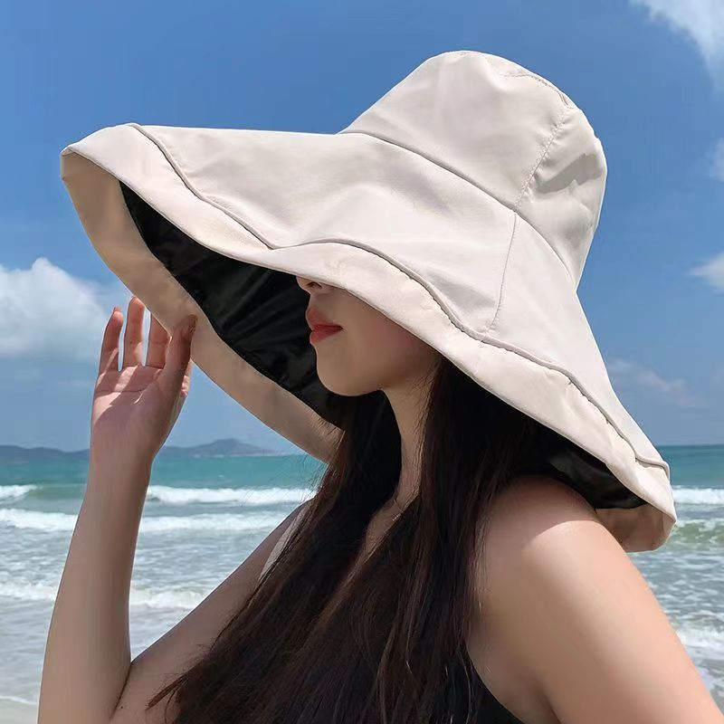 Chapeau de plage pour protection solaire d'été, grand chapeau en vinyle élégant et naturel à large bord pour dames et filles, nouvelle collection_voghion.com