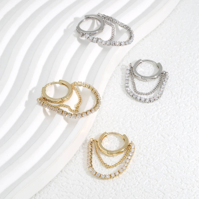 Classic and fashionable earrings with female personality, hanging chain inlaid with zircon, cool style earrings, versatile earrings for daily wear_voghion.com